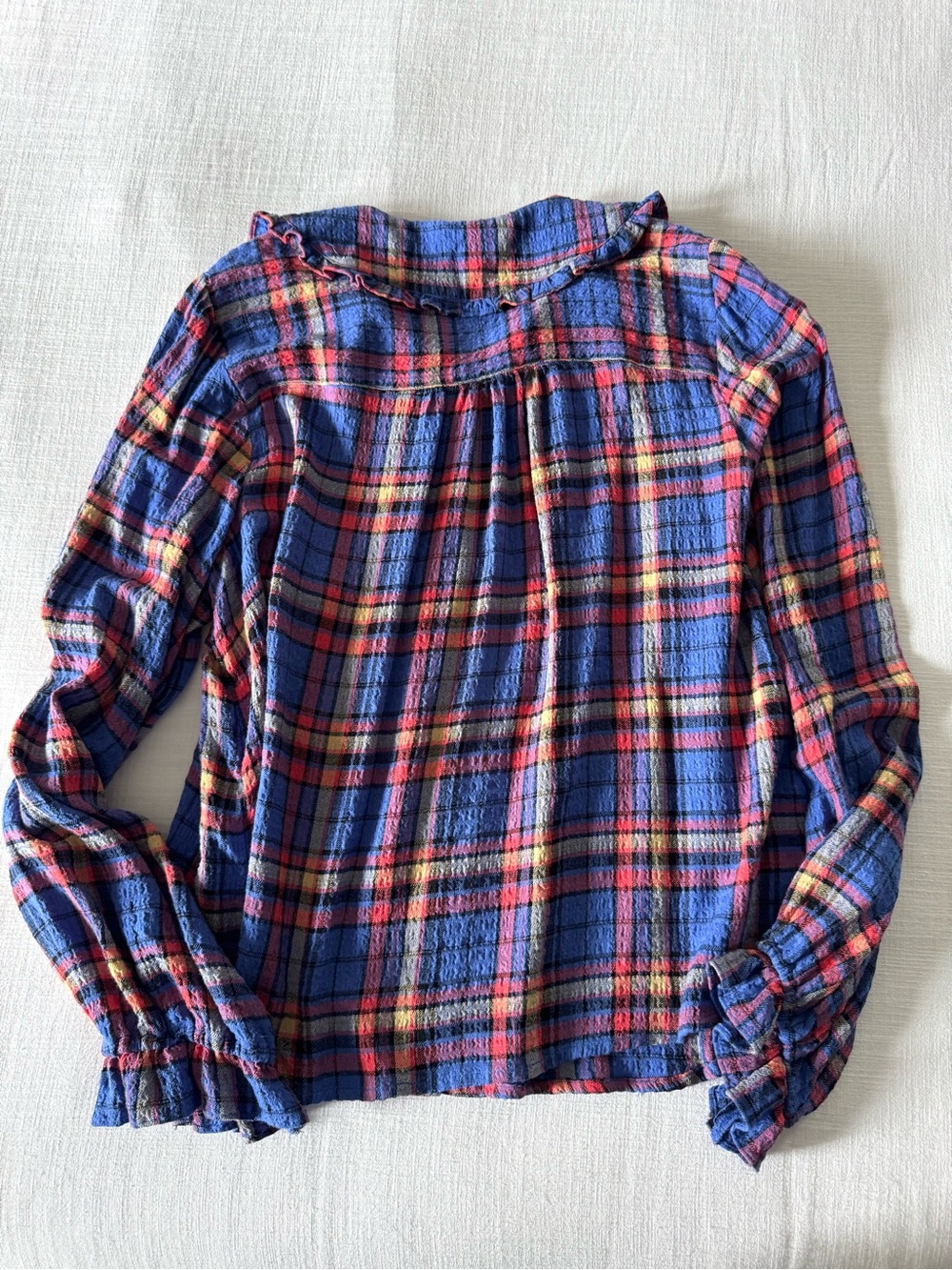 Pilcro Long Sleeve Blue Plaid Keira Blouse - Large - Picture 5 of 10